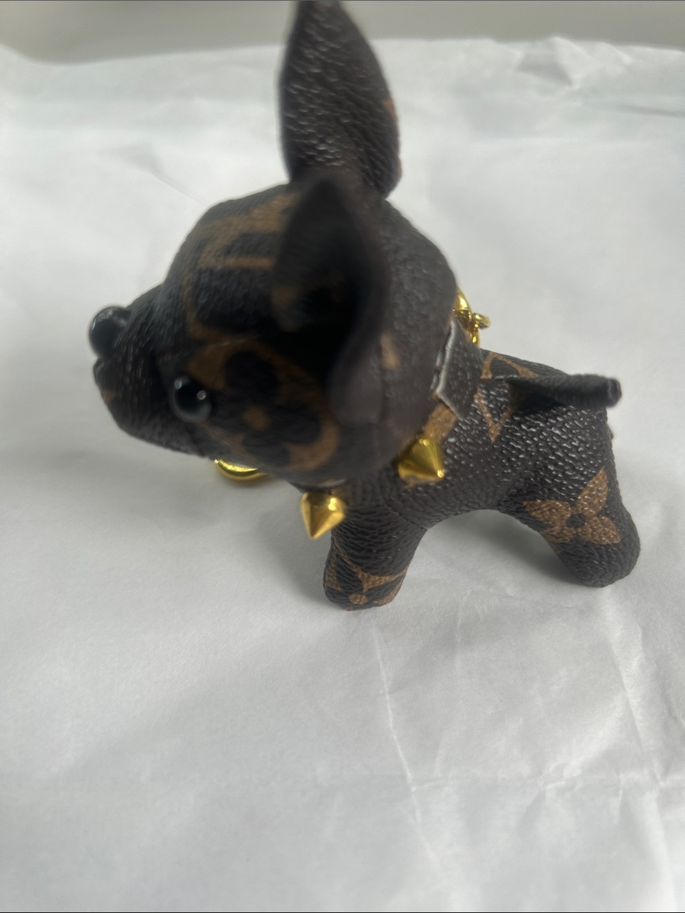 Designer-Style Brown Dog Keychain with Gold Hardware - Picture 3 of 4